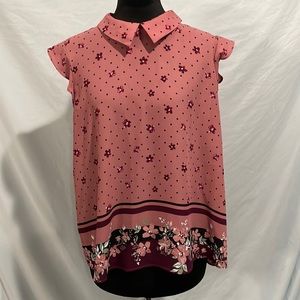 Elle Floral Polka Dot Collar Sleeveless Blouse